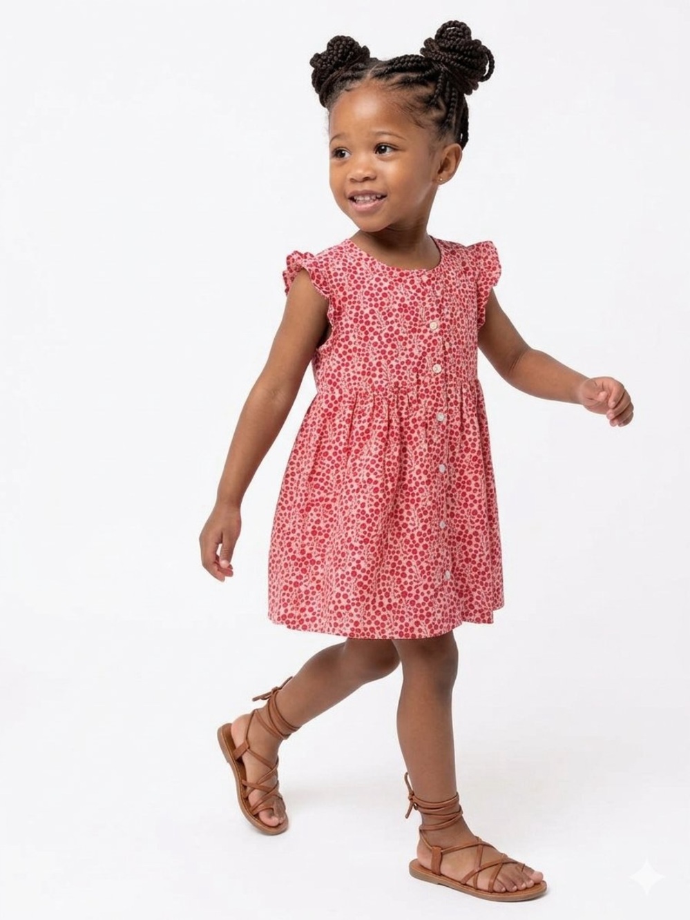 Maison Me Pink and Red Floral Button Down Dress - 6-7Y Girls